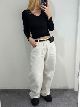 Modern Square Neck Front Twist Crop Long Sleeve Tee