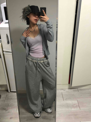 Comfortable Loose Fit Elastic Waist Wide Jogger Pants
