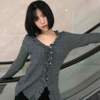 Chloé Cross Lace-up Asymmetrical Ribbed Knit Cardigan