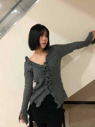 Chloé Cross Lace-up Asymmetrical Ribbed Knit Cardigan
