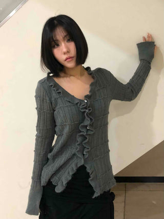 Chloé Cross Lace-up Asymmetrical Ribbed Knit Cardigan