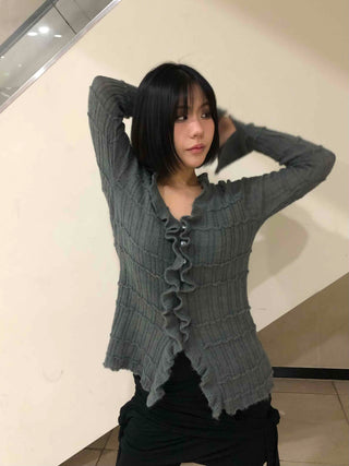 Chloé Cross Lace-up Asymmetrical Ribbed Knit Cardigan