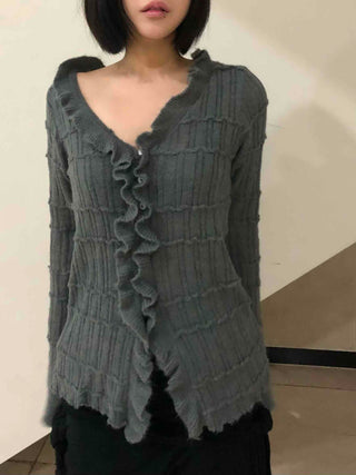 Chloé Cross Lace-up Asymmetrical Ribbed Knit Cardigan