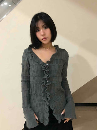 Chloé Cross Lace-up Asymmetrical Ribbed Knit Cardigan