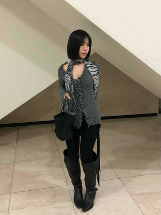 Chloé Cross Lace-up Asymmetrical Ribbed Knit Cardigan