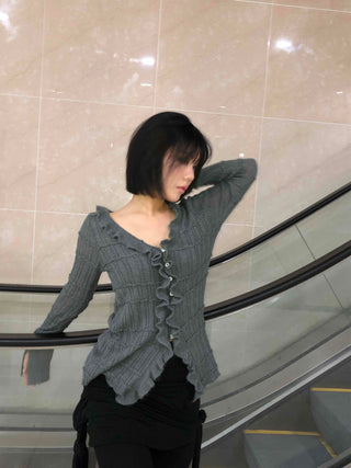 Chloé Cross Lace-up Asymmetrical Ribbed Knit Cardigan