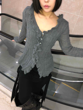 Chloé Cross Lace-up Asymmetrical Ribbed Knit Cardigan