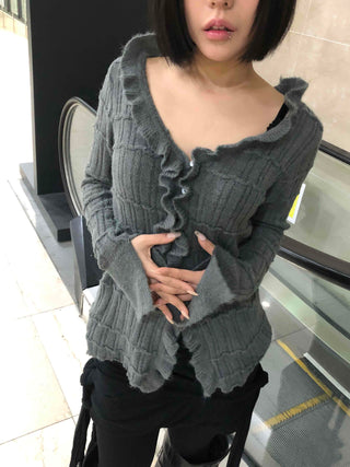 Chloé Cross Lace-up Asymmetrical Ribbed Knit Cardigan