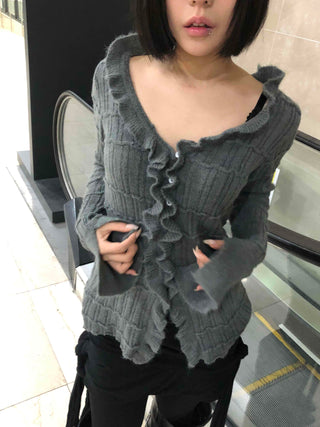 Chloé Cross Lace-up Asymmetrical Ribbed Knit Cardigan