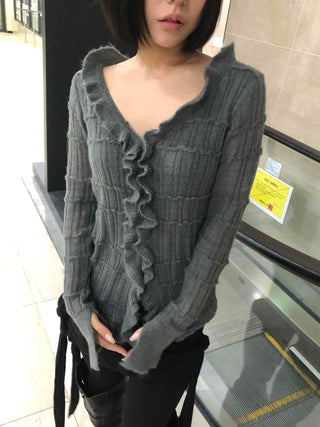 Chloé Cross Lace-up Asymmetrical Ribbed Knit Cardigan