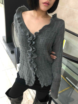 Chloé Cross Lace-up Asymmetrical Ribbed Knit Cardigan