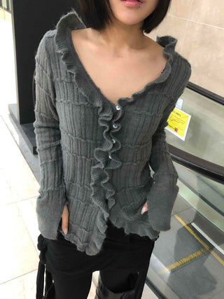 Chloé Cross Lace-up Asymmetrical Ribbed Knit Cardigan