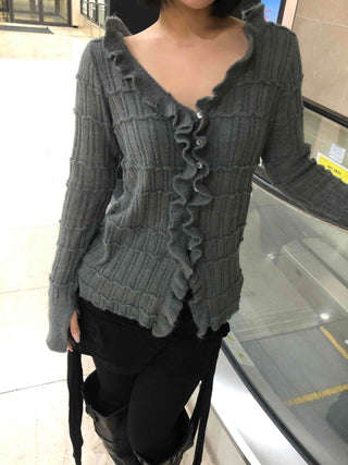 Chloé Cross Lace-up Asymmetrical Ribbed Knit Cardigan