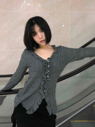 Chloé Cross Lace-up Asymmetrical Ribbed Knit Cardigan