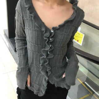 Chloé Cross Lace-up Asymmetrical Ribbed Knit Cardigan