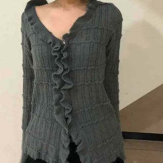 Chloé Cross Lace-up Asymmetrical Ribbed Knit Cardigan