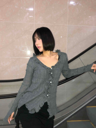 Chloé Cross Lace-up Asymmetrical Ribbed Knit Cardigan