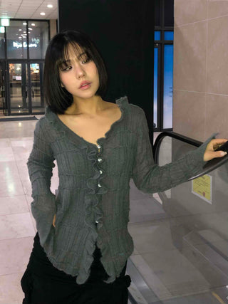 Chloé Cross Lace-up Asymmetrical Ribbed Knit Cardigan