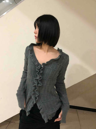 Chloé Cross Lace-up Asymmetrical Ribbed Knit Cardigan