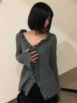 Chloé Cross Lace-up Asymmetrical Ribbed Knit Cardigan