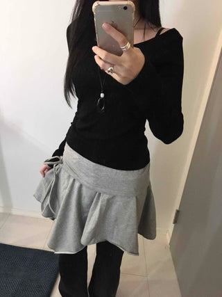Off-shoulder Slim Fit Long Sleeve T-shirt with Shoulder Cutouts