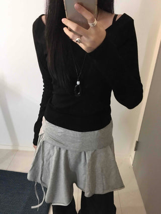 Off-shoulder Slim Fit Long Sleeve T-shirt with Shoulder Cutouts