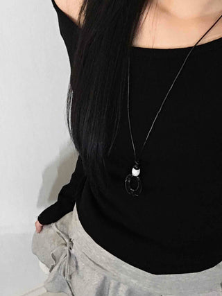 Off-shoulder Slim Fit Long Sleeve T-shirt with Shoulder Cutouts