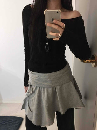 Off-shoulder Slim Fit Long Sleeve T-shirt with Shoulder Cutouts
