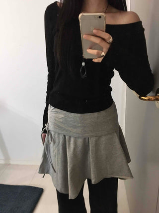 Off-shoulder Slim Fit Long Sleeve T-shirt with Shoulder Cutouts