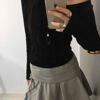 Off-shoulder Slim Fit Long Sleeve T-shirt with Shoulder Cutouts
