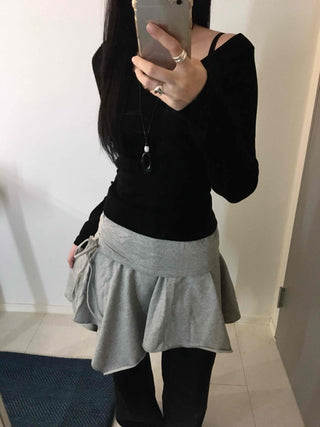 Off-shoulder Slim Fit Long Sleeve T-shirt with Shoulder Cutouts