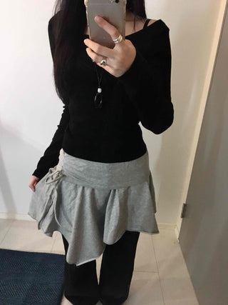 Off-shoulder Slim Fit Long Sleeve T-shirt with Shoulder Cutouts