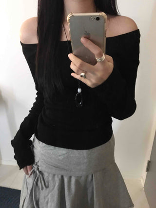 Off-shoulder Slim Fit Long Sleeve T-shirt with Shoulder Cutouts