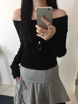 Off-shoulder Slim Fit Long Sleeve T-shirt with Shoulder Cutouts