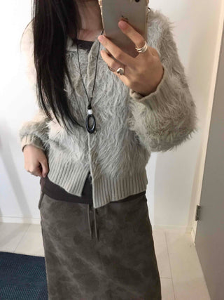 Vintage Shaggy Fluffy Toggle Button Hooded Cardigan