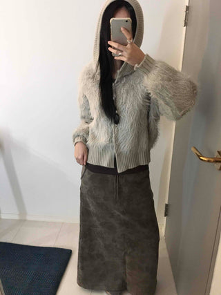 Vintage Shaggy Fluffy Toggle Button Hooded Cardigan