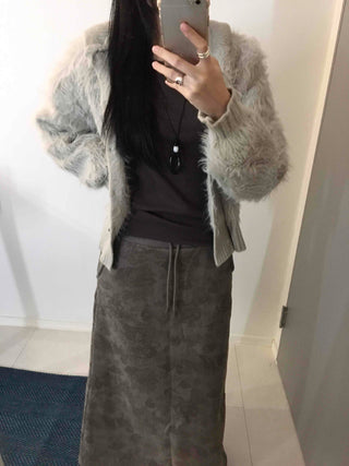 Vintage Shaggy Fluffy Toggle Button Hooded Cardigan