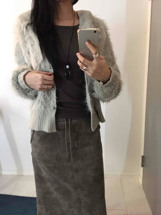 Vintage Shaggy Fluffy Toggle Button Hooded Cardigan