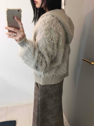 Vintage Shaggy Fluffy Toggle Button Hooded Cardigan