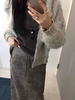Vintage Shaggy Fluffy Toggle Button Hooded Cardigan