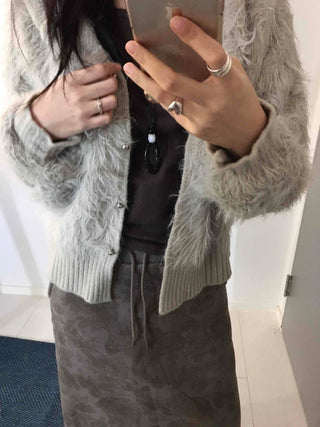 Vintage Shaggy Fluffy Toggle Button Hooded Cardigan