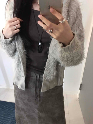 Vintage Shaggy Fluffy Toggle Button Hooded Cardigan