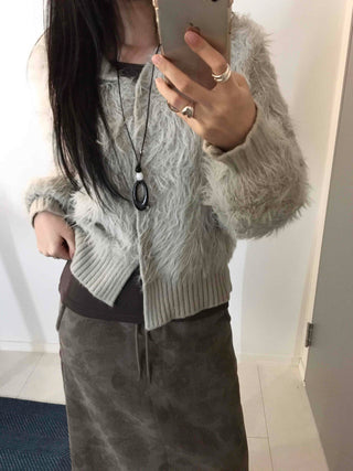 Vintage Shaggy Fluffy Toggle Button Hooded Cardigan