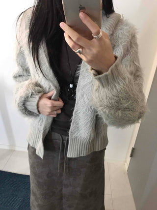 Vintage Shaggy Fluffy Toggle Button Hooded Cardigan