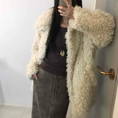 Luxury Sherpa Boa Short Collarless Coat