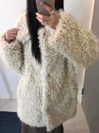 Luxury Sherpa Boa Short Collarless Coat