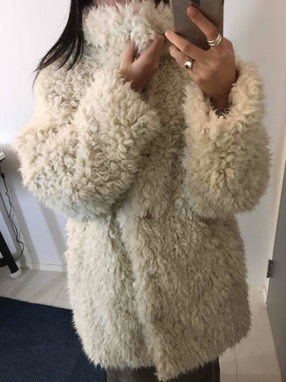 Luxury Sherpa Boa Short Collarless Coat