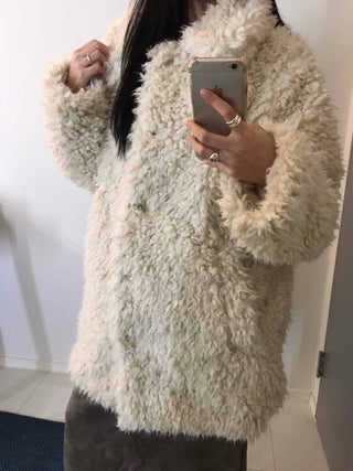 Luxury Sherpa Boa Short Collarless Coat