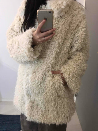 Luxury Sherpa Boa Short Collarless Coat
