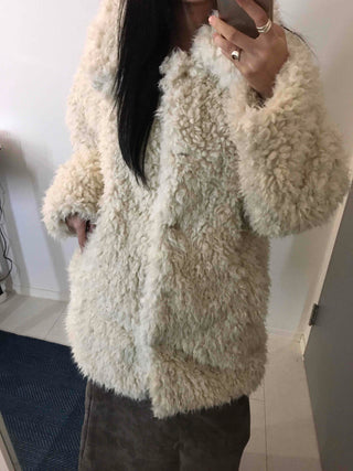 Luxury Sherpa Boa Short Collarless Coat